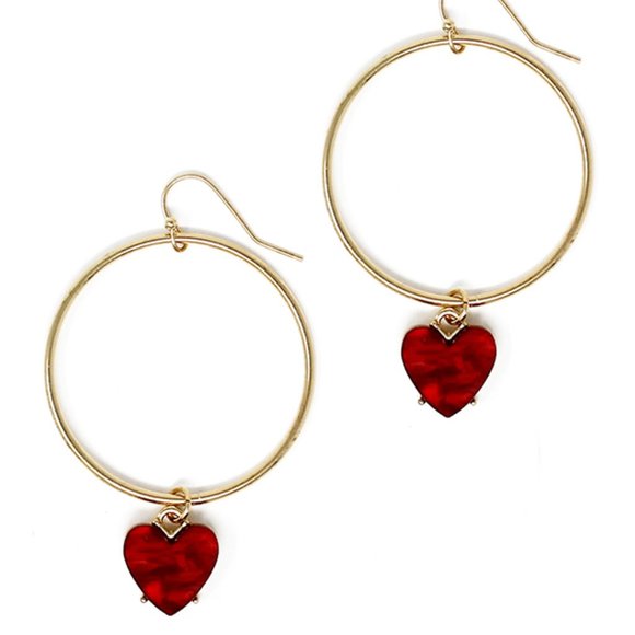 Red Heart Dangle Hoop Earrings - Picture 2 of 2
